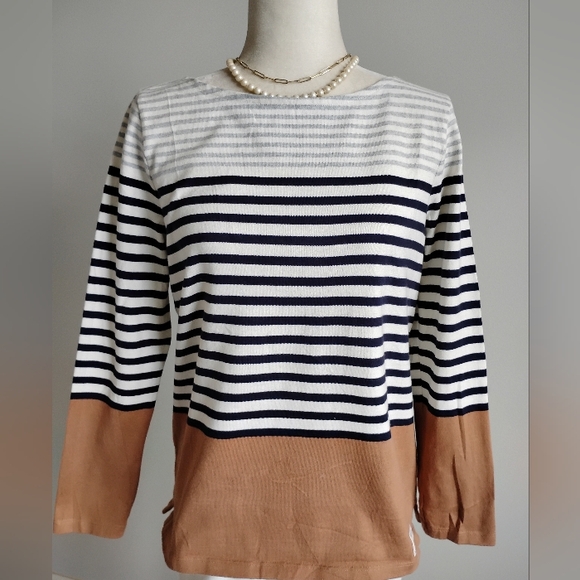 Talbots Tops - Talbots Cotton Breton Stripe Top Navy Cream Camel Classic Nautical Size M Petite